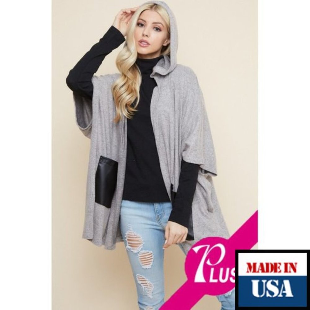 Hooded Half Sleeve Poncho Plus Cardigan